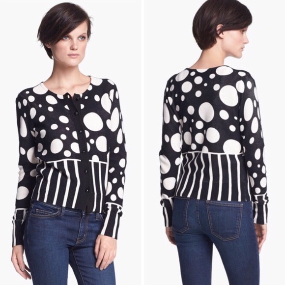 Tracy Reese Sweaters - Tracy Reese Polka Dot Stripe Black Cardigan Smal
